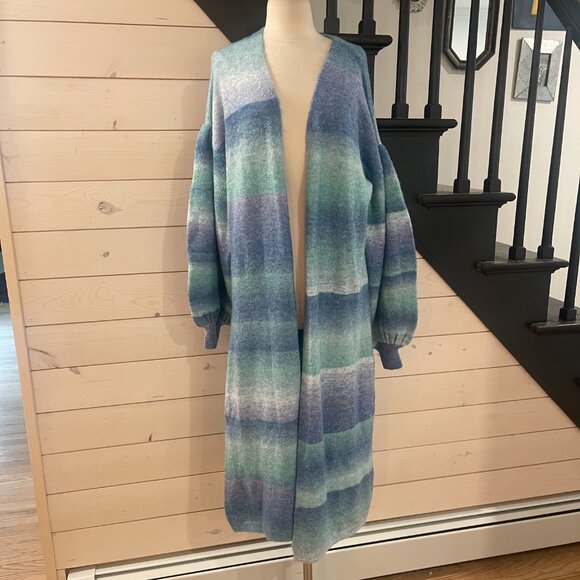 073  Anthropologie Cozy Ombre Stripe Duster Sweater NWT One Size Fits All - Picture 7 of 9
